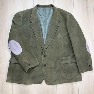 KingSize Corduroy Blazer 58R Green Elbow Patch Coat Men Sport Jacket Cotton